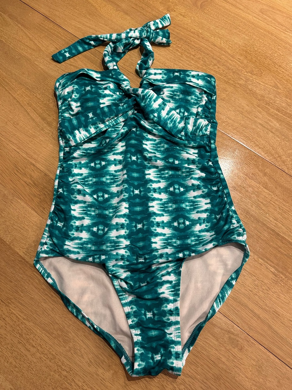 Merona Medium Turquoise Green Pattern Halter One Piece Swimsuit